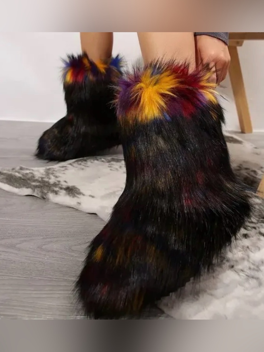 Faux Fur Multicolor Women's Booties